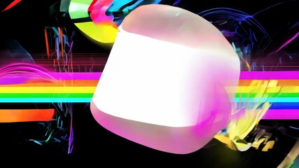 Poster - Abstract dynamic 3D shapes in motion with vivid RGB rainbow colors and 90s style
