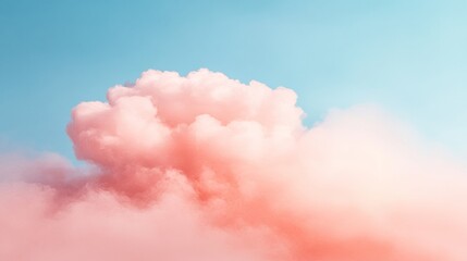Poster - Soft Pastel Sky Dreamy Pink Clouds on Blue Background - Contemporary Digital Art for Wellness Branding and Mindfulness Content Creation