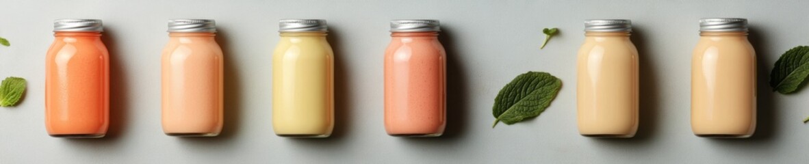 Aufkleber - Vibrant Smoothie Collection Assorted Glass Jars With Colorful Health Blends and Fresh Ingredients - Modern Wellness Marketing and Eco-Friendly Beverage Showcase