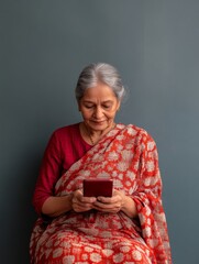 Aufkleber - Inclusive Banking Tech Mature Indian Woman Using Accessible Finance App on Mobile Device - Digital Empowerment and Adaptive Solutions for Modern Financial Inclusion