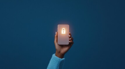 Aufkleber - Cybersecurity Aesthetics Indian Womans Hand with Mobile Display of Digital Lock Symbol on Dark Background - Next-Gen Privacy and Mobile Authentication for Tech-Driven Business Solutions