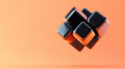 Poster - Abstract Black Cubes Floating Orange Background