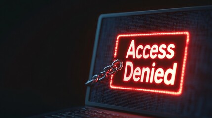 Fototapete - Cybersecurity Aesthetic Locked Laptop with Chain and Bold Access Denied in Red on a Black Screen - Digital Rights Content and Tech-Friendly Activism Display