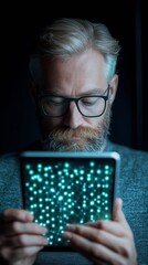 Aufkleber - Contemporary Digital Security Mature Male Accessing Secure Server on Tablet in Modern Office - Cybersecurity and Data Protection for Innovative Corporate Environments