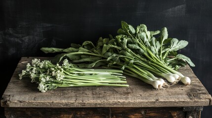 Poster - Fresh Green Vegetables on Rustic Wooden Table