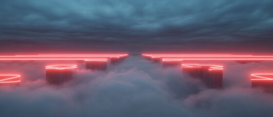 Poster - Neon-Lit Futuristic Skyline Digital Urban Infrastructure and Cloud Integration in Smart Cities - Innovative Marketing and Architectural Design Solutions
