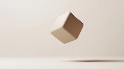 Poster - Beige Cube Floating in Minimalist Studio Setting