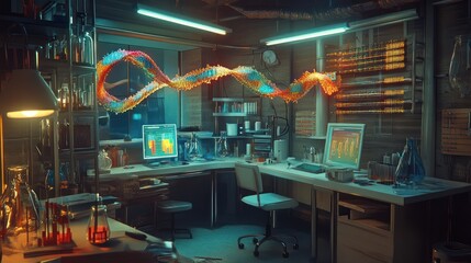 Poster - Futuristic Laboratory Showing DNA Helix Research