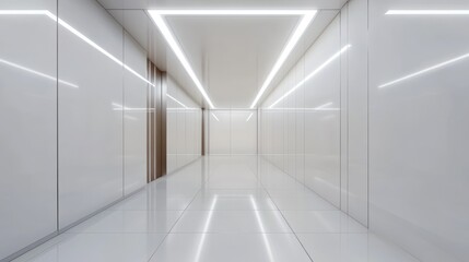 Wall Mural - Modern White Corridor Interior Design: Clean Lines, Bright Lighting, Minimalist Aesthetics