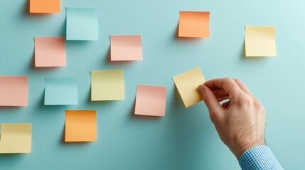 Aufkleber - Contemporary Creative Workspace Multicolored Sticky Notes on Clean Wall - Team Collaboration and Productivity Boost for Modern Office Design and Organizational Strategies