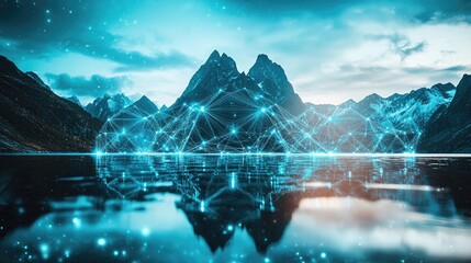 Poster - Mountain Range Network Digital Connection Abstract Art
