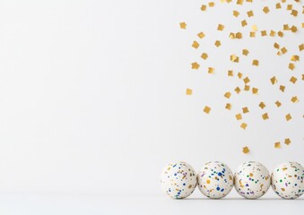 Poster - Geometric Lottery Design Oversized Golden Numbers with Colorful Confetti on Minimalist White - Dynamic Marketing Visuals and Tech Innovation for Lottery Promotions
