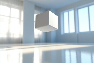 Poster - Floating Cube in Modern Minimalist Room Interior