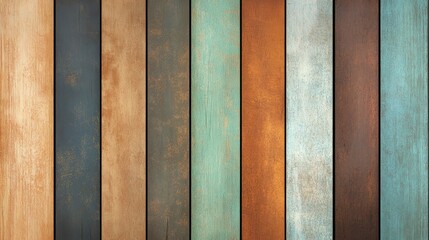 Wall Mural - A collection of textured wooden planks in various colors and finishes.