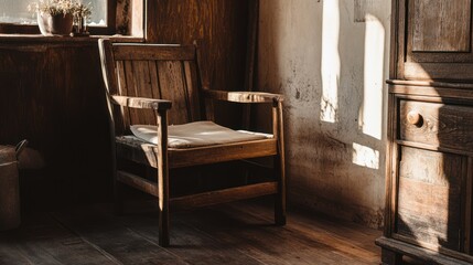 Aufkleber - Rustic Wooden Chair In Sunlit Room
