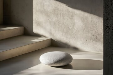 Poster - Minimalist Concrete Interior with Stone Object