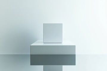 Poster - Minimalist White Cube on Platform Reflecting Light