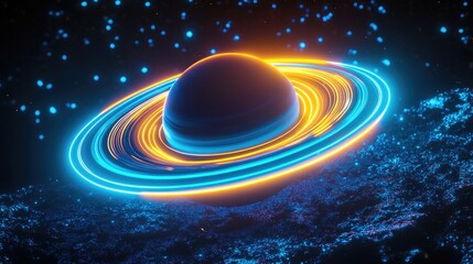 Poster - Glowing Planet With Vibrant Rings In Space