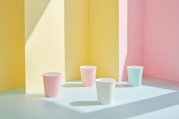 Poster - Pastel Cups Minimalist Still Life Photography