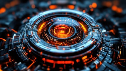 Poster - Futuristic Technology Circular Core Glowing Orange