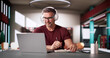 © Andrey Popov - Online Virtual Webinars On Laptop Computer. Happy Man