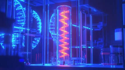 Poster - Glowing Helix Inside Futuristic Laboratory Apparatus