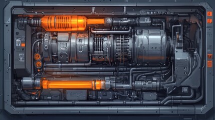 Poster - Futuristic Engine Panel Detailed Mechanical Design