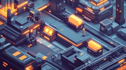 Poster - Futuristic Industrial Complex Glowing Orange And Gray