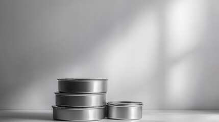 Poster - Stacked Metal Containers Against White Wall With Light