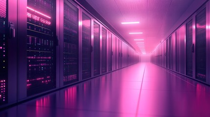 Poster - Illuminated Server Room Corridor Modern Data Center