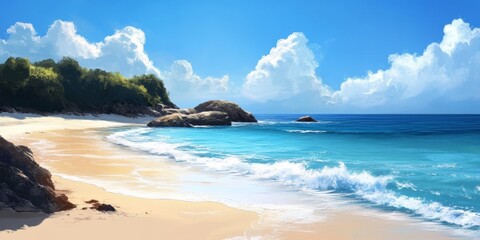 Poster - A stunning sea beach scene showcasing the beauty and tranquility of a picturesque sea beach, perfect for evoking feelings of relaxation and bliss associated with the sea beach experience.