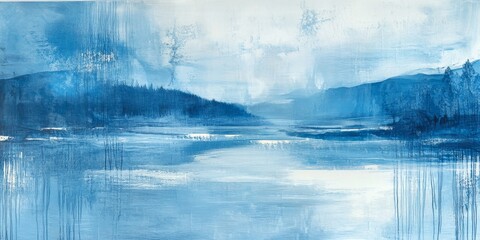Poster - Tranquil blue landscape featuring serene waters and soft white elements, creating a harmonious blue landscape that evokes a sense of peace and beauty in nature.