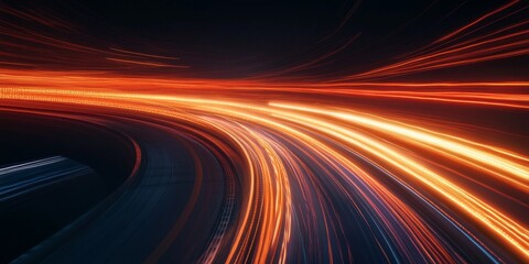 Fototapete - Abstract background showcasing light lines with long exposure, creating a sense of speed motion in a dark night setting. The interplay of light lines and speed motion enhances the dynamic visual