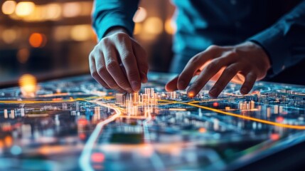Poster - Hands Interact With A Digital City Model