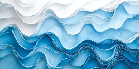 Aufkleber - Undulating abstract backdrop featuring a blend of blue and white hues in a three dimensional style. This wavy background combines shades of blue and white for a unique visual effect.