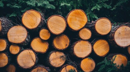 Poster - Stacked tree logs in a forest setting