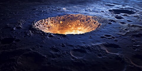 Aufkleber - Large and beautiful satellite moon crater glowing with bright light, showcasing the intricate details of the crater s round formation under the celestial illumination of the night sky.