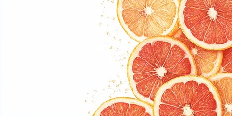 Poster - Slices of ripe grapefruit illustrated on a white backdrop, with ample space for text or additional design elements.