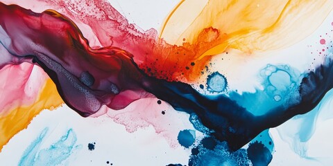 Poster - Abstract colors in contrasting tones created with ink on a white surface, showcasing a vibrant interplay of abstract forms and hues that capture attention and inspire creativity through the ink.