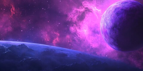 Poster - Abstract view of an alien planet in outer space, showcasing a sci fi universe. This design offers a glimpse into the mysterious alien planet, enhancing the futuristic theme of the alien planet.