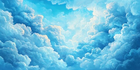 Aufkleber - Close up view of beautiful cumulus clouds in shades of blue and white, showcasing a stunning heavenly landscape filled with vibrant cumulus clouds that inspire awe and wonder.