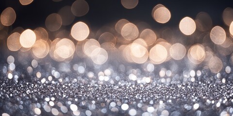 Fototapete - Glitter vintage lights create a captivating background with a silvery defocused effect, perfect for enhancing any project that features glitter and vintage aesthetics.
