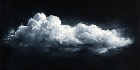 Fototapete - Isolated cloud on a dark background, showcasing textured smoke and brush effect, creates an abstract white appearance. This cloud highlights the beauty of unique cloud formations in art.