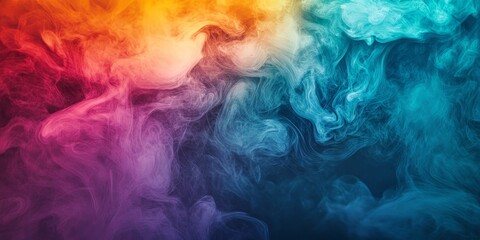 Poster - Vibrant, colorful smoke twists and dances against a uniform backdrop, creating a stunning visual of swirling hues on a consistent surface.
