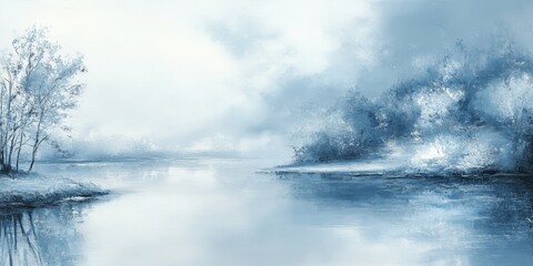 Poster - Tranquil blue landscape featuring serene waters and soft white elements, creating a harmonious blue landscape that evokes a sense of peace and beauty in nature.