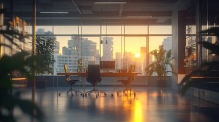 Poster - Modern Office Sunset Cityscape View