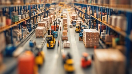 Poster - Warehouse Forklifts Transporting Cargo Boxes Efficiently
