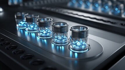 Poster - Illuminated Cylinders in a Futuristic Metal Array