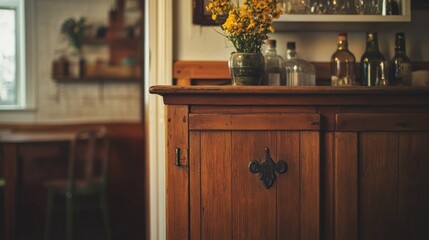 Aufkleber - Antique Wooden Cabinet With Yellow Flowers