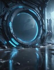 blue digital art composition with futuristic elements, composition, modern